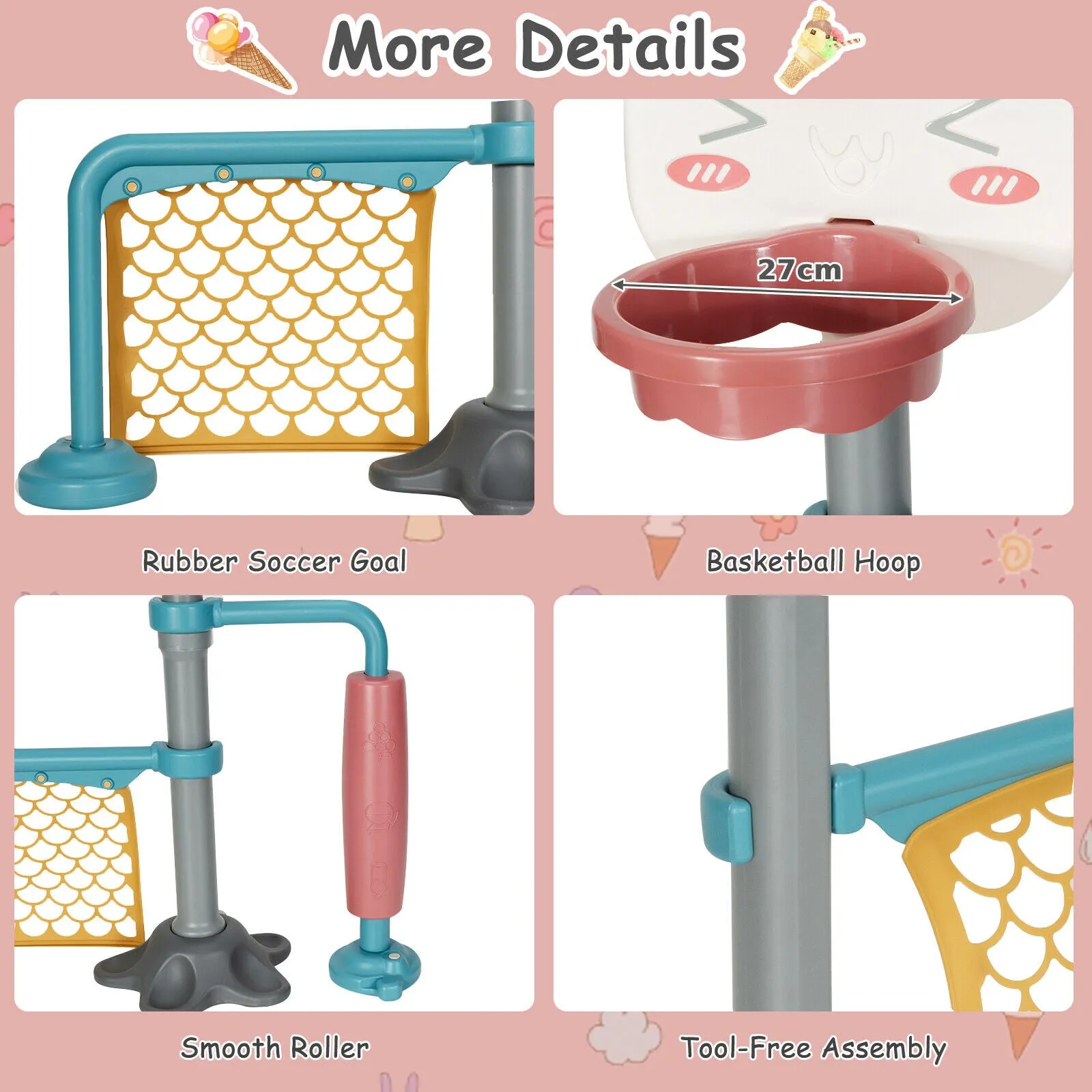 2-in-1 Kids Basketball Stand | Adjustable Rubber Football Goal Smooth Roller | 3 Years 