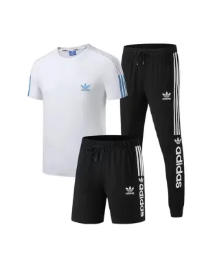 2021 ADIDAS CLOTHING 3 PIECE TRACKSUIT SET | BLACK, WHITE & BLUE