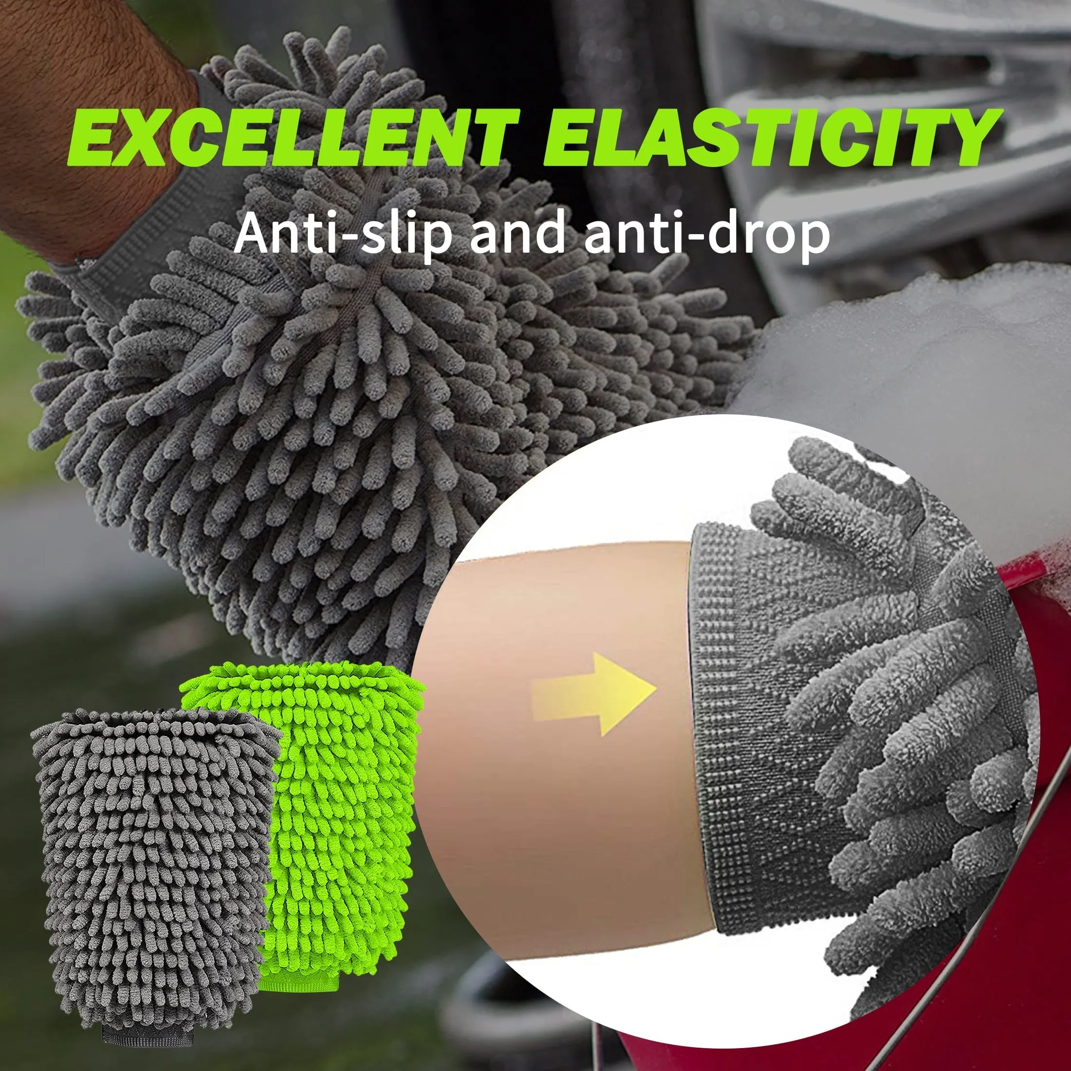 2Pcs Chenille Microfiber Premium Car Wash Mitt Scratch-Free Auto Wash Mitt
