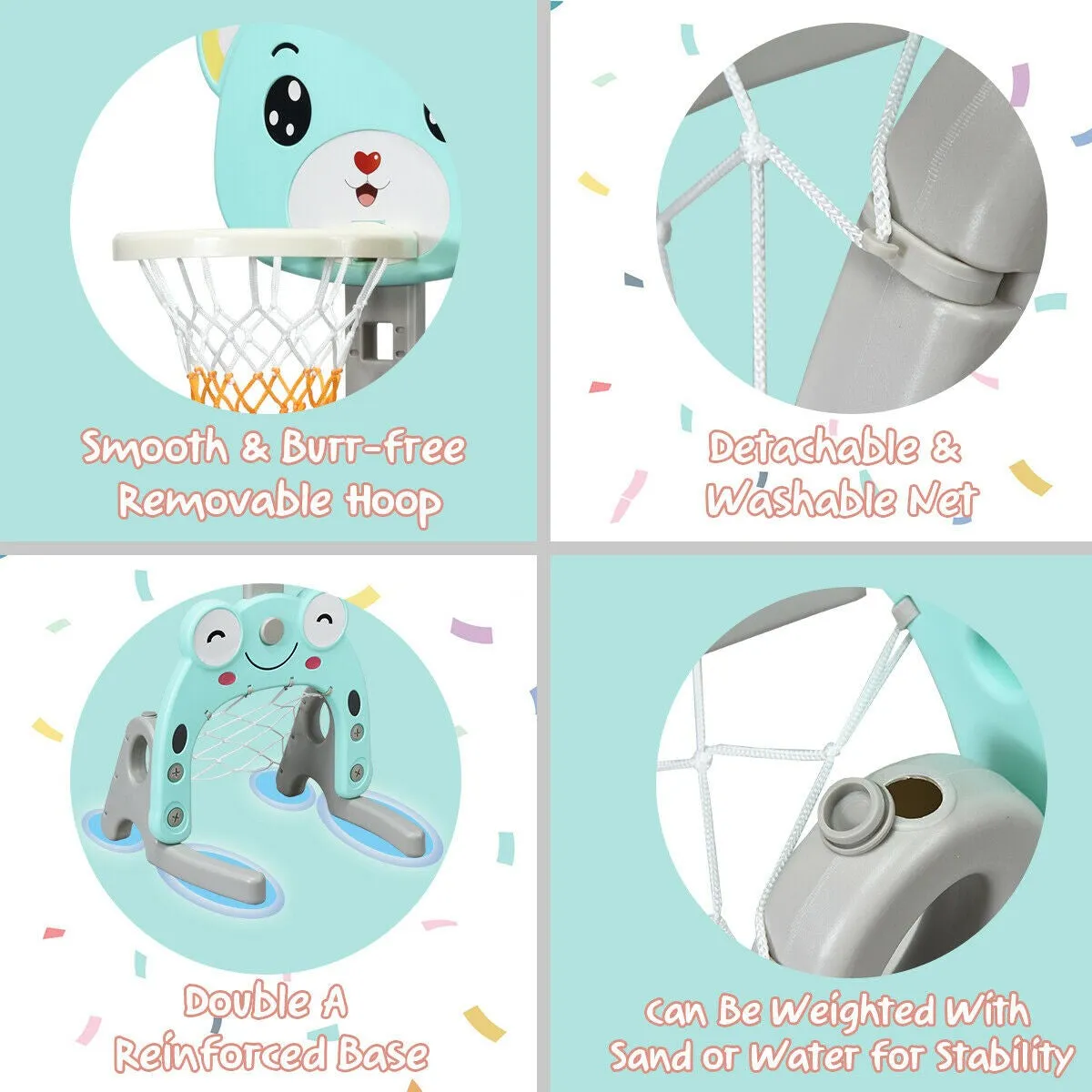 3-in-1 Basketball Hoop Toddlers | Football Net | Ring Toss inc. Accessories | 3 Years 
