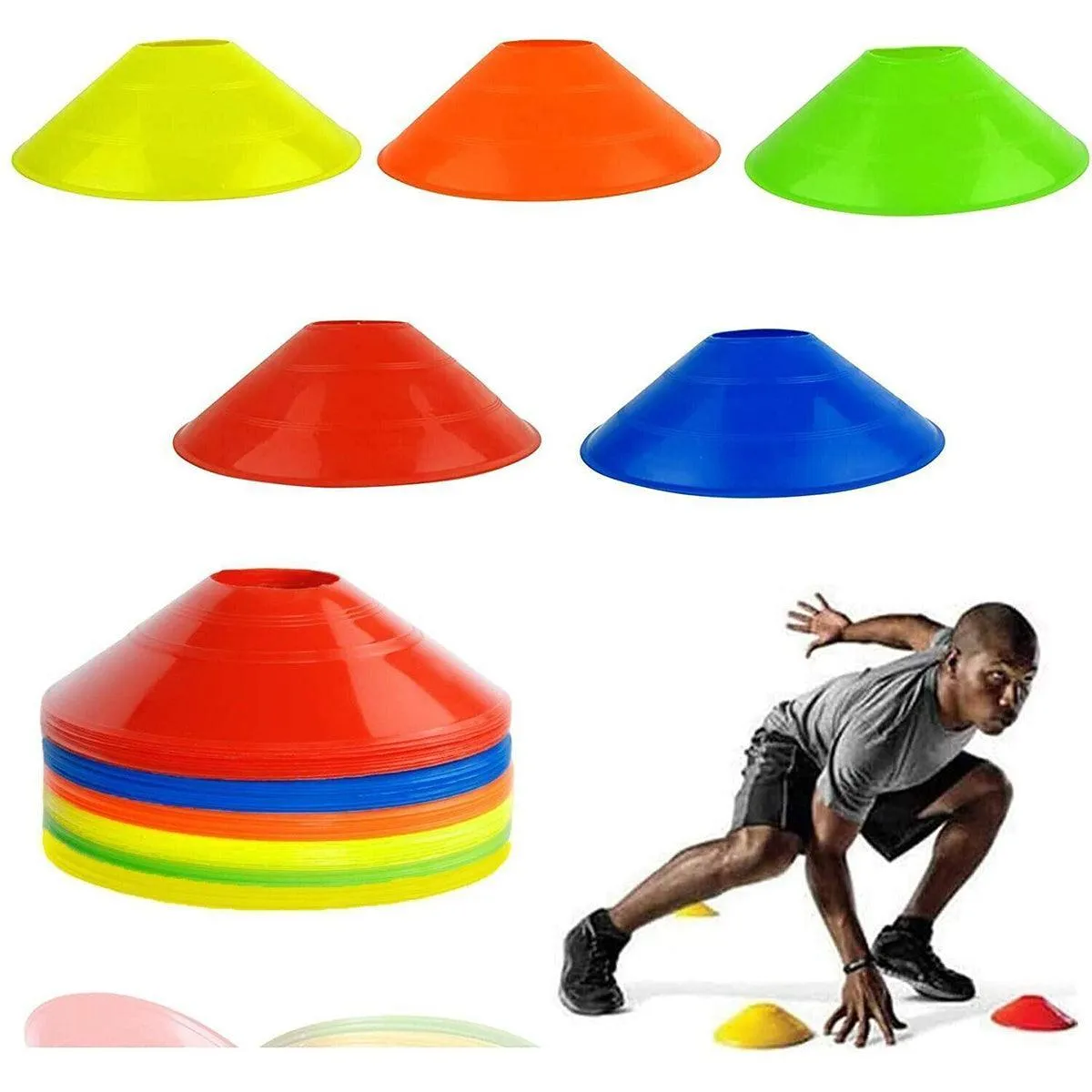 60 Pack Sports Training Discs Markers Cones Soccer Rugby Fitness Exercise