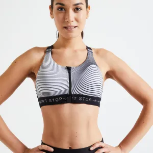 900 Women's Cardio Fitness Zip-up Sports Bra - Lilac Print