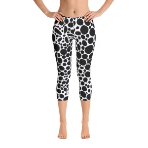 Abstract Capri leggings, Workout Pants 'BW Inverted Bubbles'