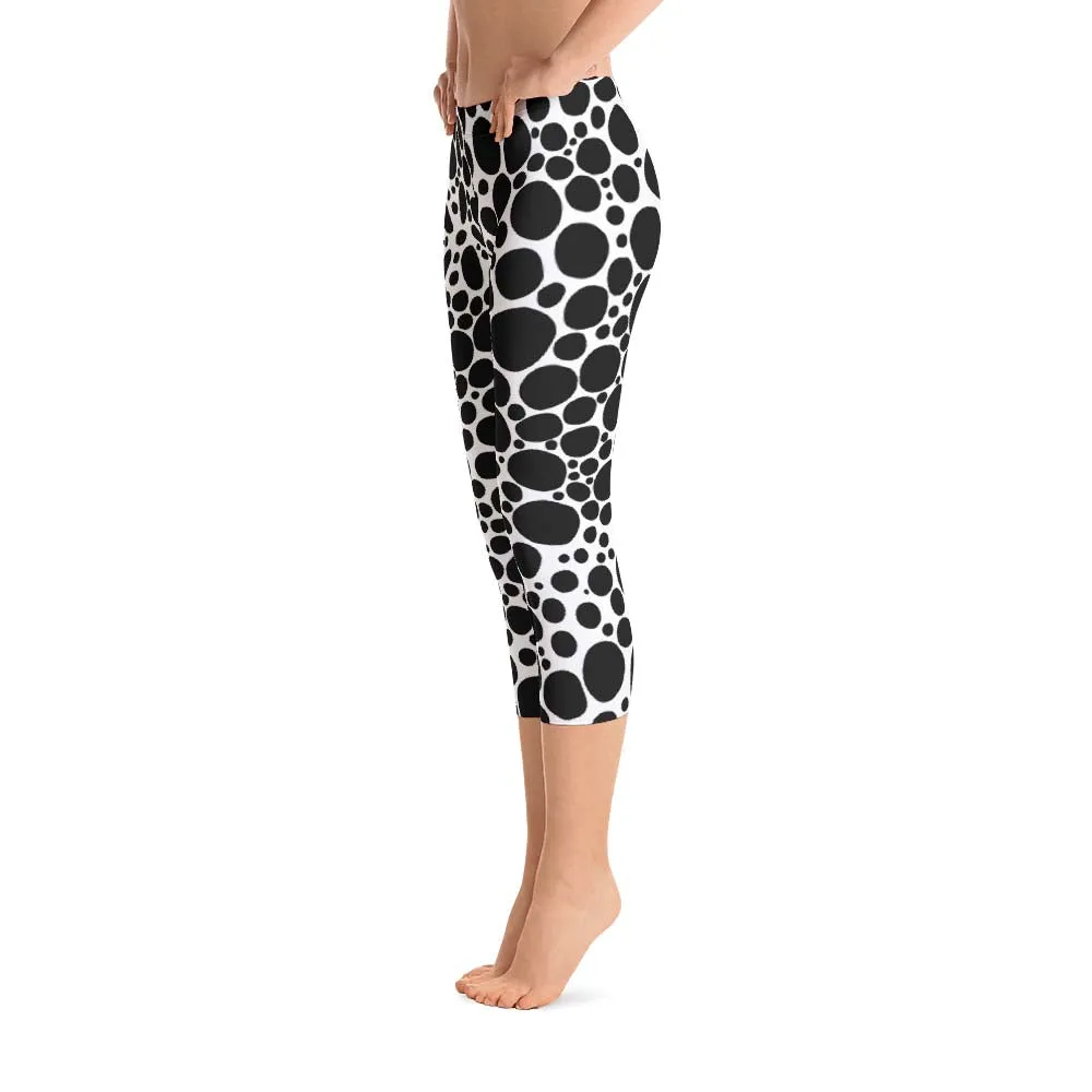 Abstract Capri leggings, Workout Pants 'BW Inverted Bubbles'