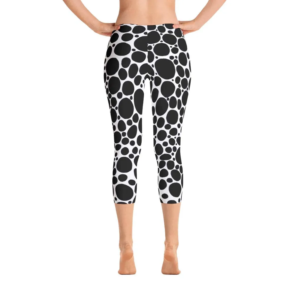 Abstract Capri leggings, Workout Pants 'BW Inverted Bubbles'