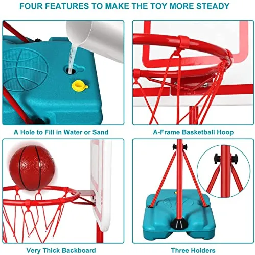 Adjustable Kids Basketball Hoop Stand - Indoor/Outdoor Mini Hoop Goal for Boys Girls ToddlersAdjustable Kids Basketball Hoop Stand