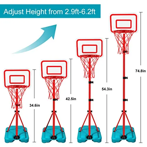 Adjustable Kids Basketball Hoop Stand - Indoor/Outdoor Mini Hoop Goal for Boys Girls ToddlersAdjustable Kids Basketball Hoop Stand