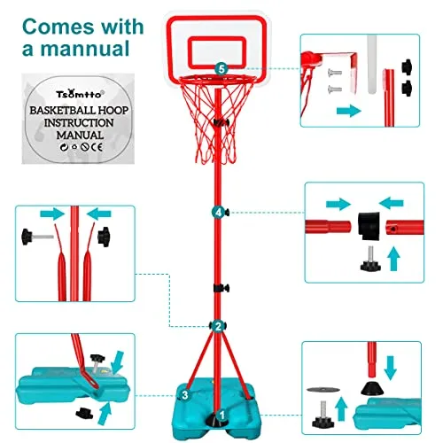 Adjustable Kids Basketball Hoop Stand - Indoor/Outdoor Mini Hoop Goal for Boys Girls ToddlersAdjustable Kids Basketball Hoop Stand