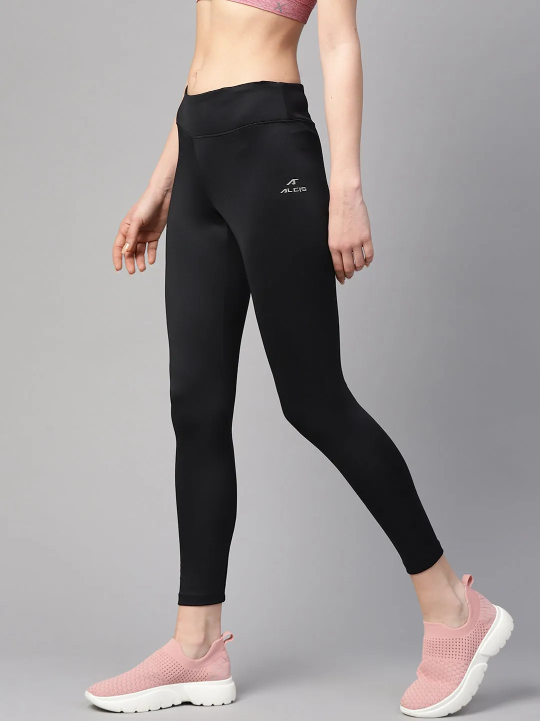 Alcis Women Black Solid Tights