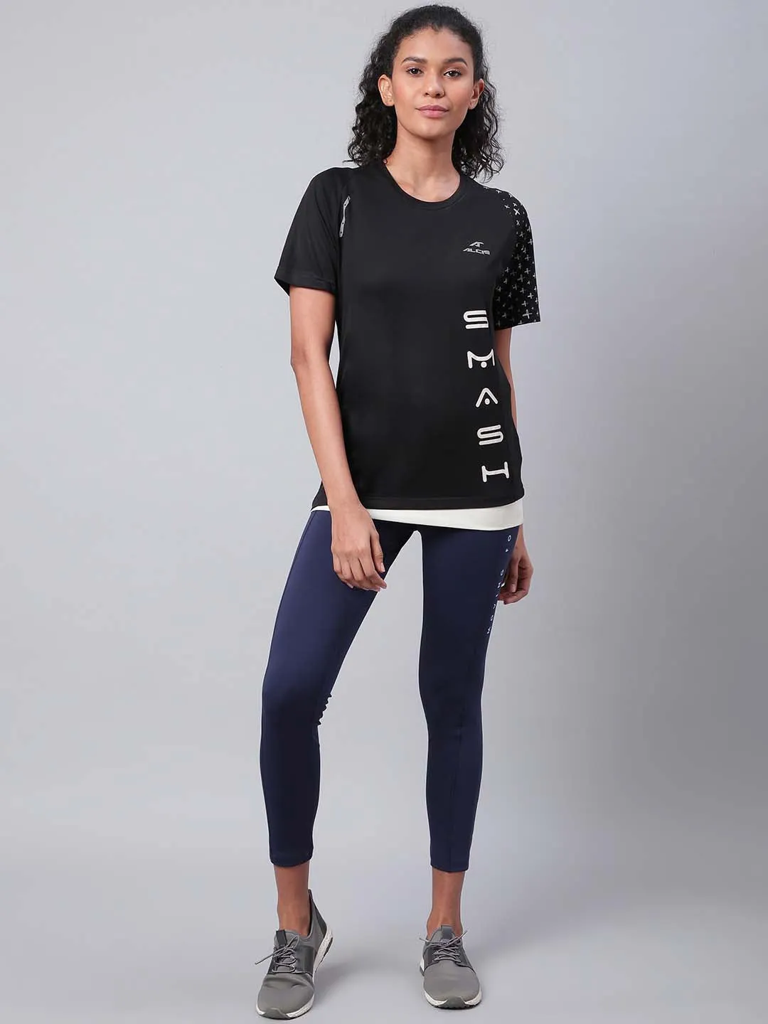 Alcis Women Navy Blue Drytech  Solid Cropped Training Tights