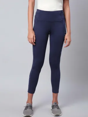Alcis Women Navy Blue Drytech  Solid Cropped Training Tights
