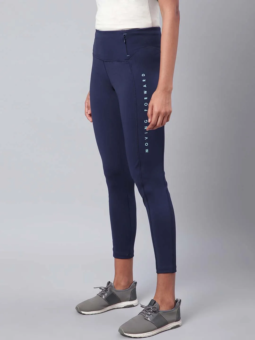 Alcis Women Navy Blue Drytech  Solid Cropped Training Tights