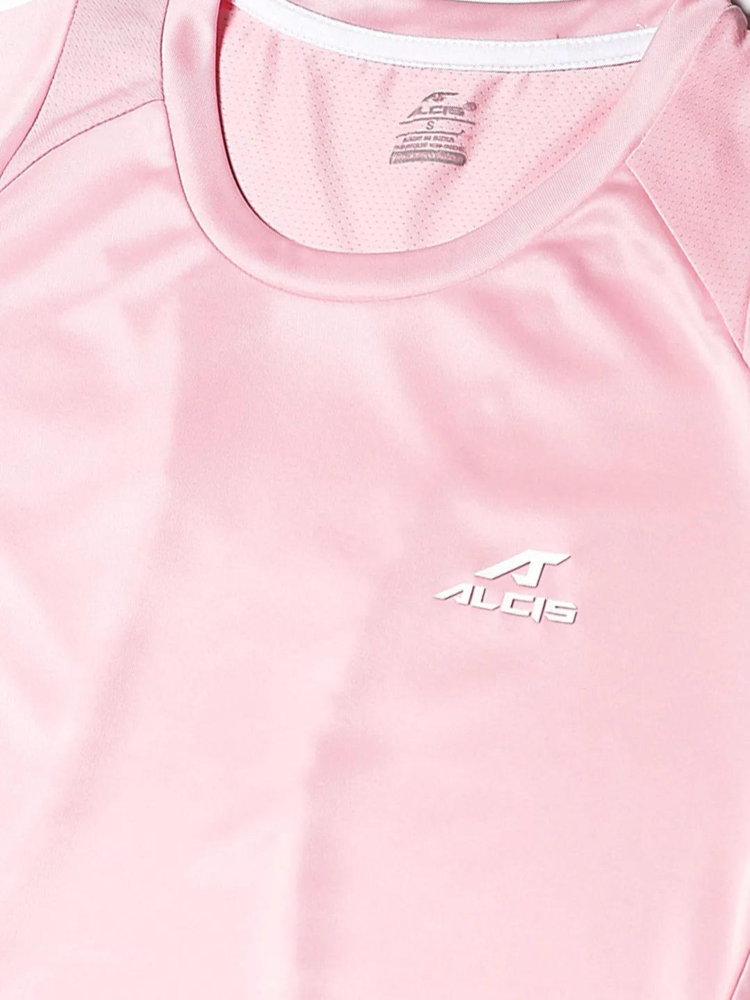 Alcis Women Pink Solid Round Neck VIROPROTKT Training T-shirt