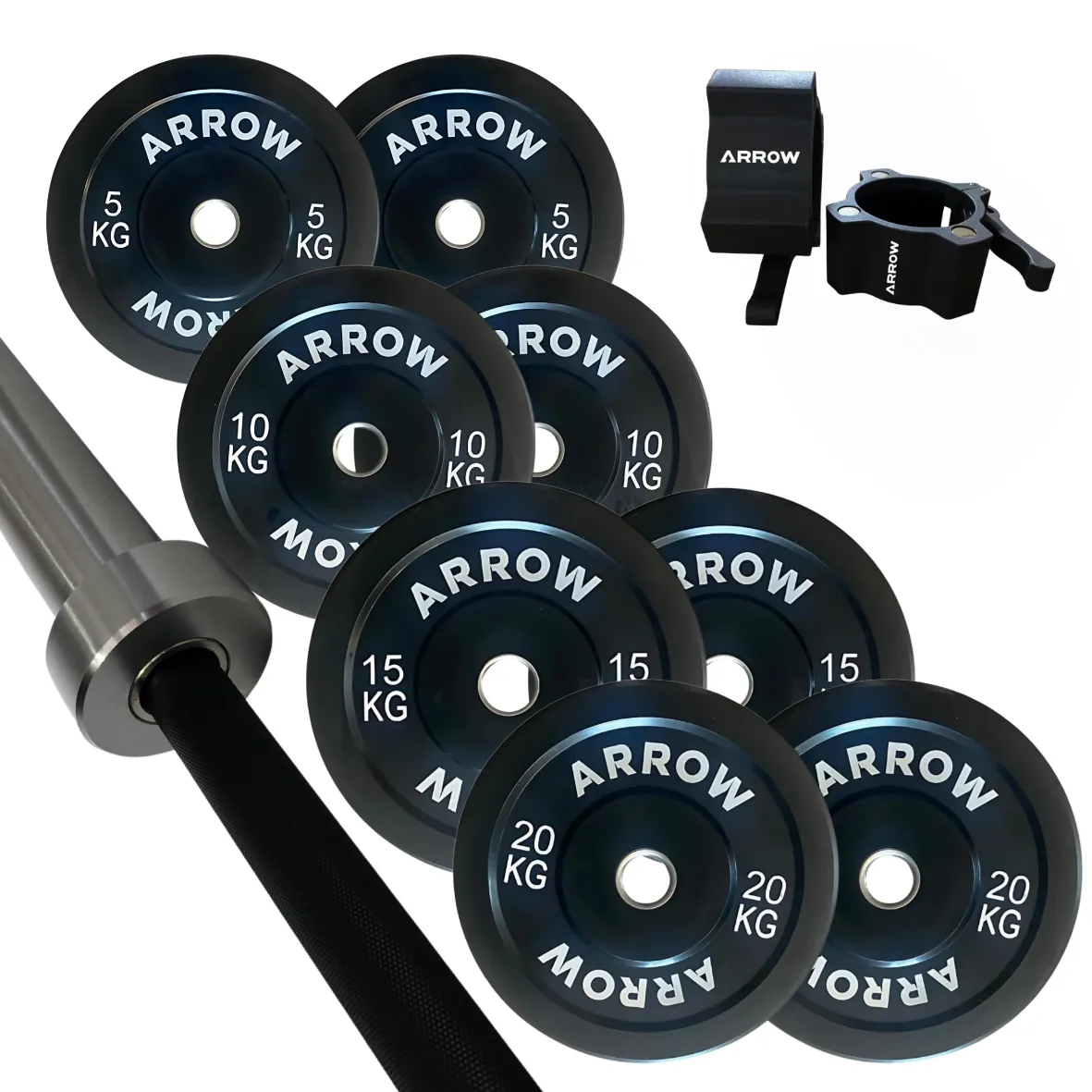ARROW® 100Kg Pro Bumper Weight Plate   20kg Bar   Lock Jaw Package