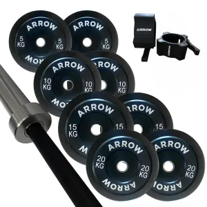 ARROW® 100Kg Pro Bumper Weight Plate   20kg Bar   Lock Jaw Package