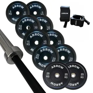 ARROW® 150Kg Pro Bumper Weight Plate   15kg Bar   Lock Jaw Package