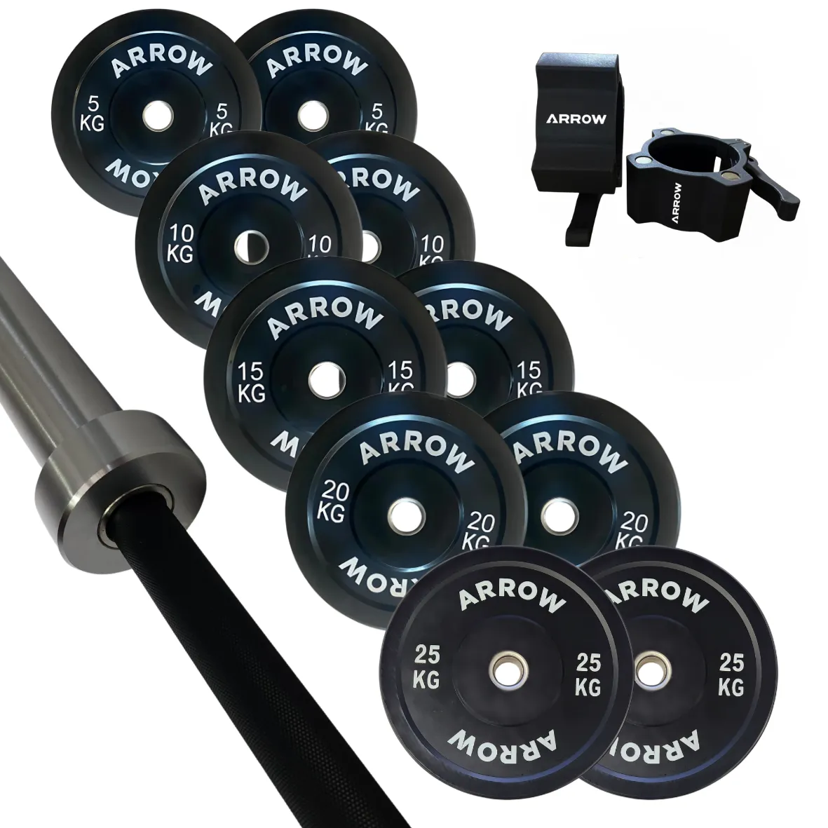 ARROW® 150Kg Pro Bumper Weight Plate   20kg Bar   Lock Jaw Package