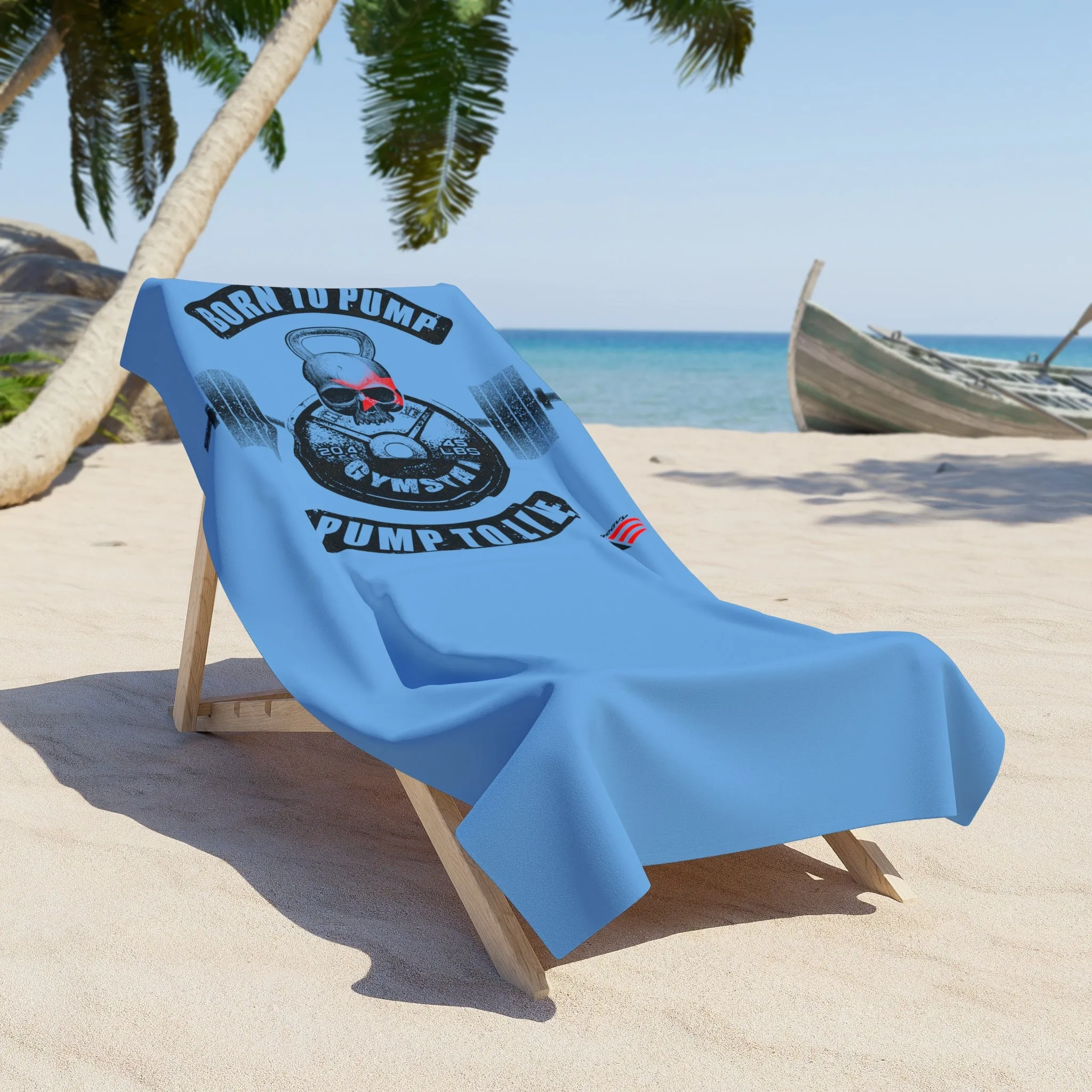 Beach Towel "Born To Pump, Pump To Live" of Gymstar trade mark . Bodybuilding Motives, Gym Gear Beach and Fitness Fashion.