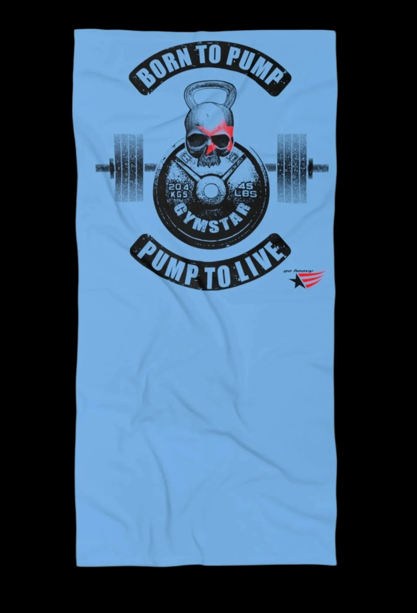 Beach Towel "Born To Pump, Pump To Live" of Gymstar trade mark . Bodybuilding Motives, Gym Gear Beach and Fitness Fashion.