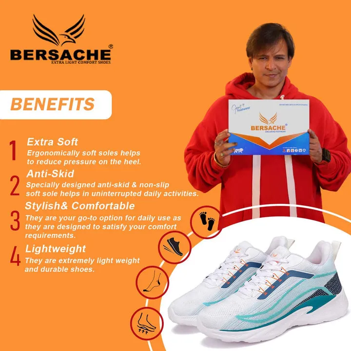 Bersache Premium Sports Gym Trending Stylish Running Shoes For Men 8011-White