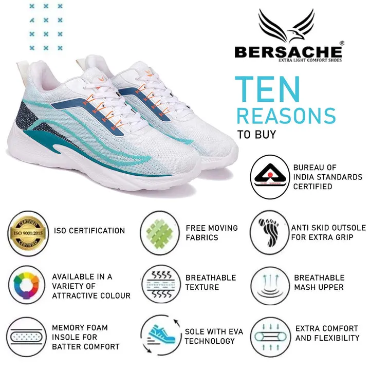 Bersache Premium Sports Gym Trending Stylish Running Shoes For Men 8011-White