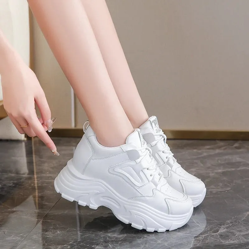 Breathable PU leather thick sole lace-up vulcanized sneakers