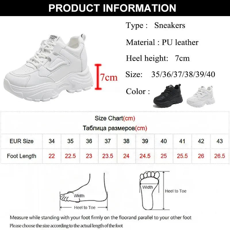 Breathable PU leather thick sole lace-up vulcanized sneakers