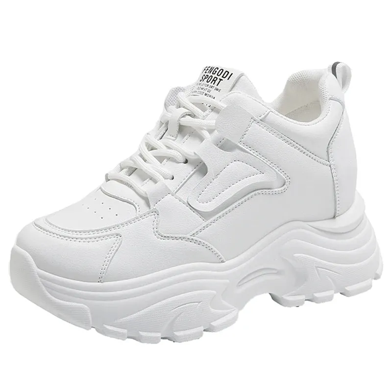 Breathable PU leather thick sole lace-up vulcanized sneakers