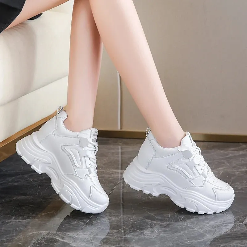 Breathable PU leather thick sole lace-up vulcanized sneakers