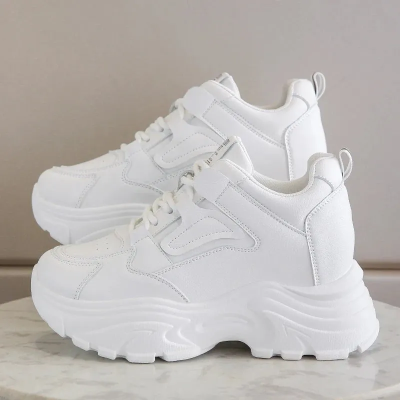 Breathable PU leather thick sole lace-up vulcanized sneakers