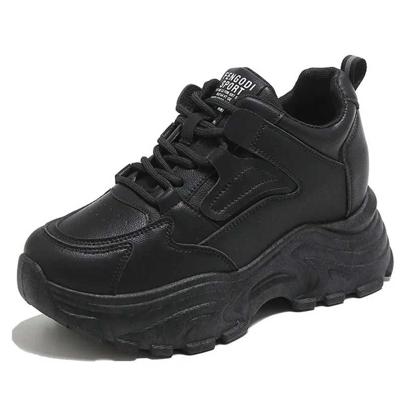 Breathable PU leather thick sole lace-up vulcanized sneakers