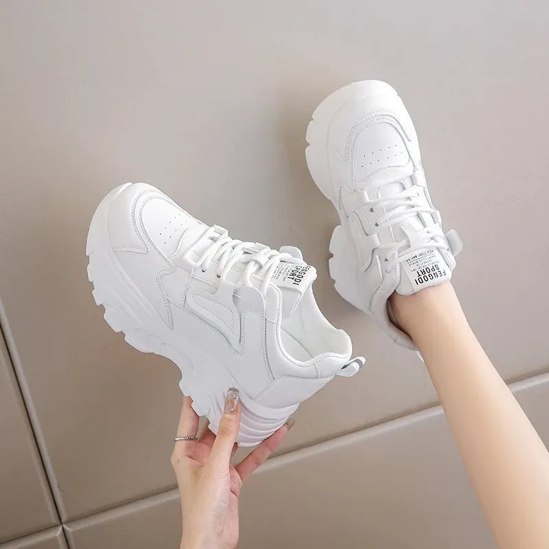 Breathable PU leather thick sole lace-up vulcanized sneakers
