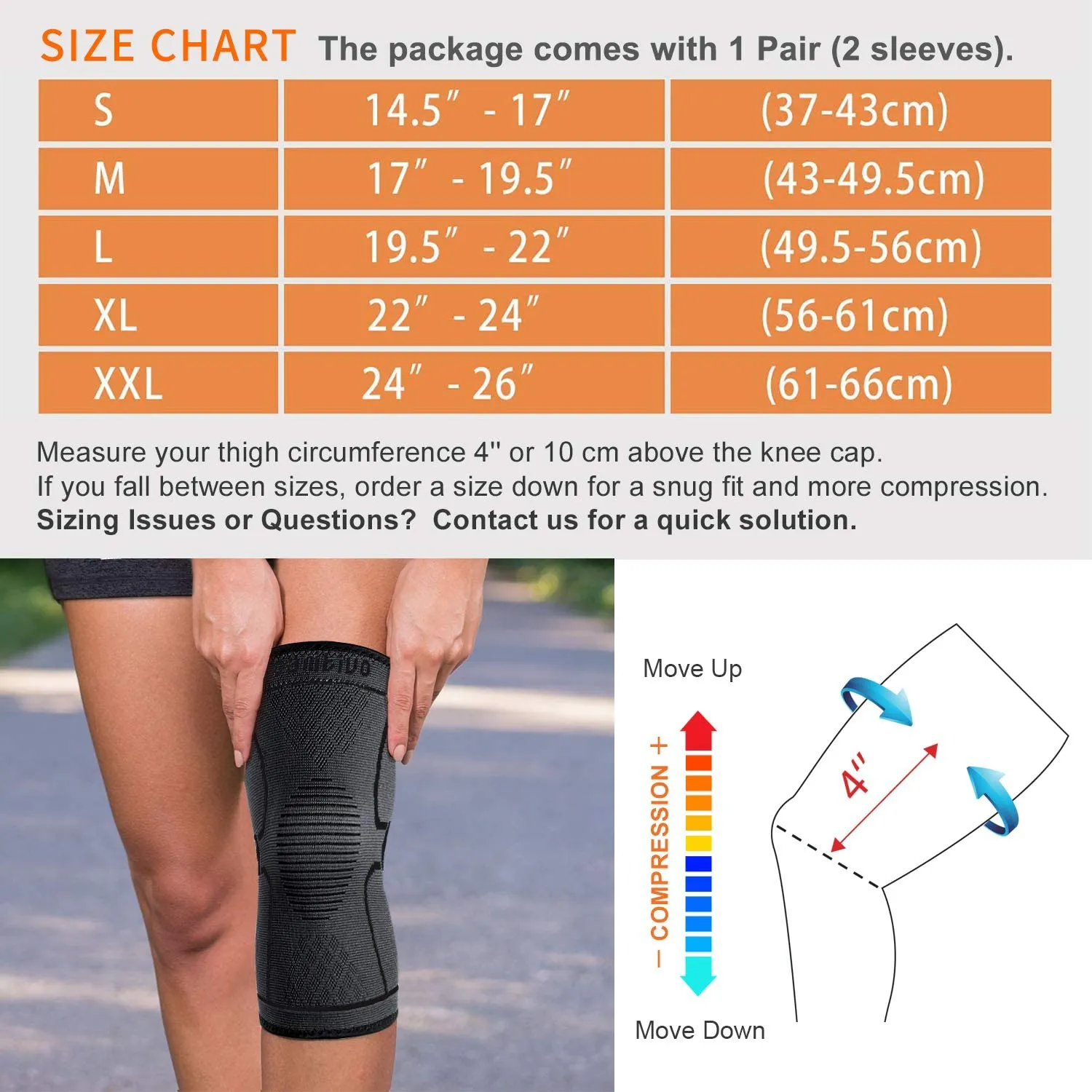 Cambivo Knee Brace Support(2 Pack), Knee Compression Sleeve for Running, Hiking, Basketball, Soccer, Tennis, Relieving Joint Discomfort and Muscle Fatigue, Size Large