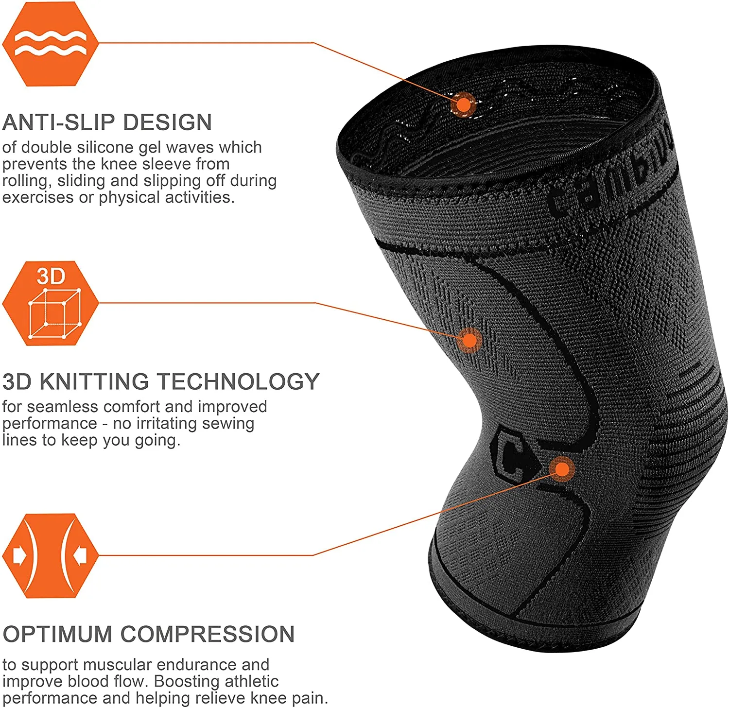 Cambivo Knee Brace Support(2 Pack), Knee Compression Sleeve for Running, Hiking, Basketball, Soccer, Tennis, Relieving Joint Discomfort and Muscle Fatigue, Size Large
