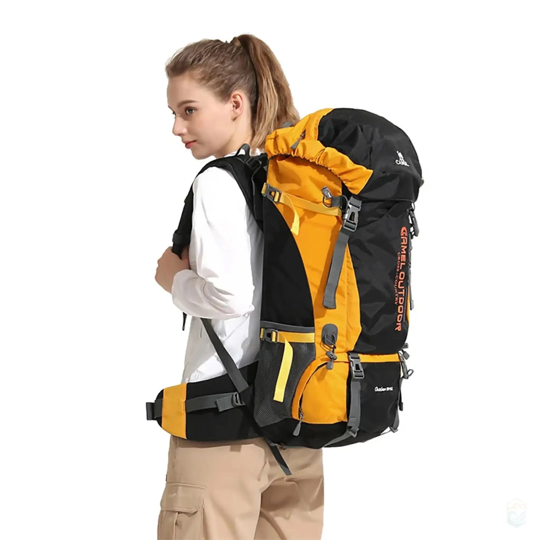 Camel 65L Waterproof Hiking Backpack Large Capacity Outdoor Bag for Camping and Extended Trips