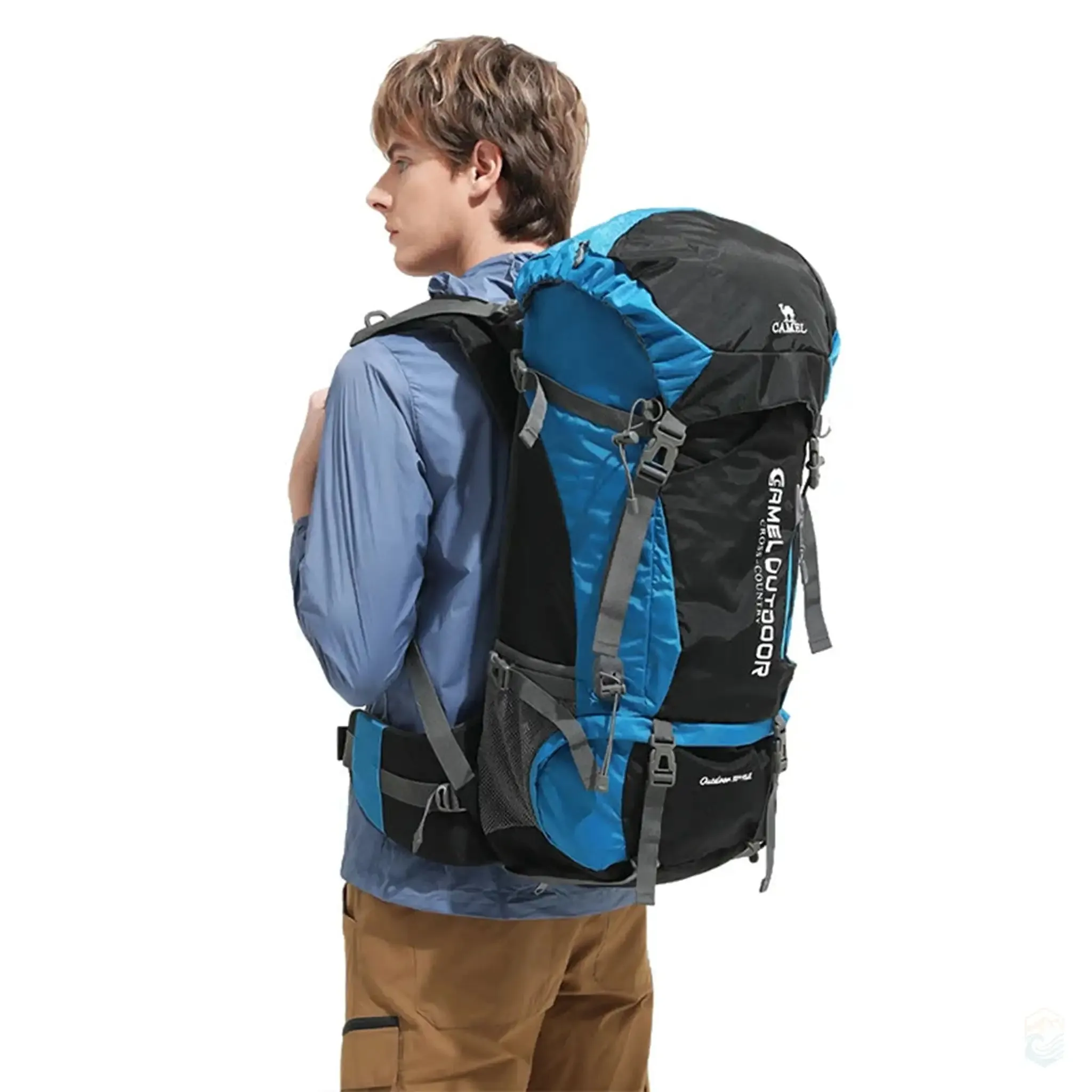 Camel 65L Waterproof Hiking Backpack Large Capacity Outdoor Bag for Camping and Extended Trips