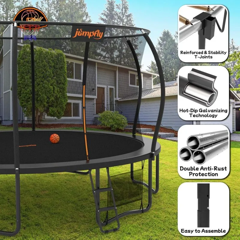 Classic Outdoor Trampoline with Basketball Hoop
