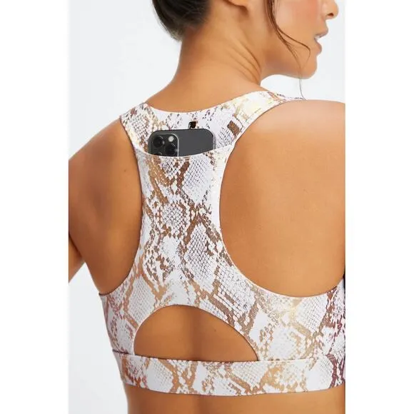 Fabletics On The Go Medium Impact Sports Bra Womens Large Copper Foil Snake New