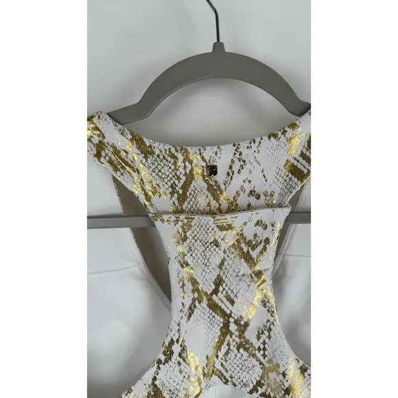 Fabletics On The Go Medium Impact Sports Bra Womens Large Copper Foil Snake New
