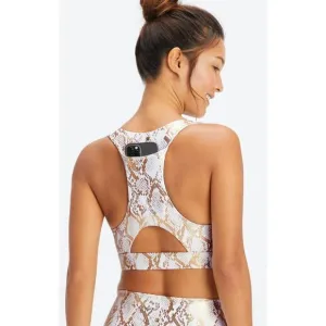 Fabletics On The Go Medium Impact Sports Bra Womens Large Copper Foil Snake New