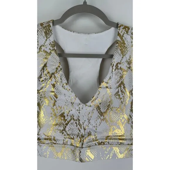 Fabletics On The Go Medium Impact Sports Bra Womens Large Copper Foil Snake New