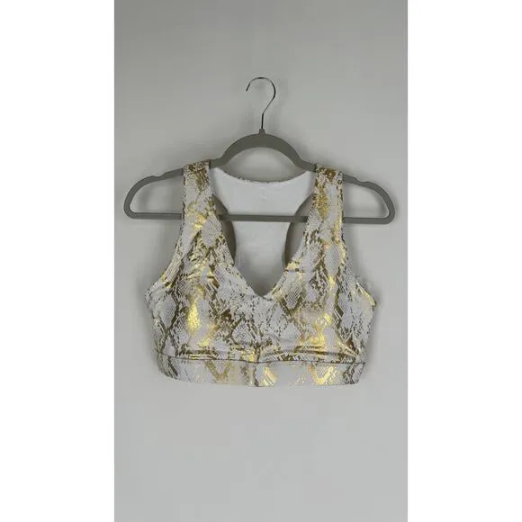 Fabletics On The Go Medium Impact Sports Bra Womens Large Copper Foil Snake New