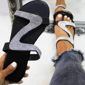 Fashion Z-shaped Rhinestone Slippers Sandals