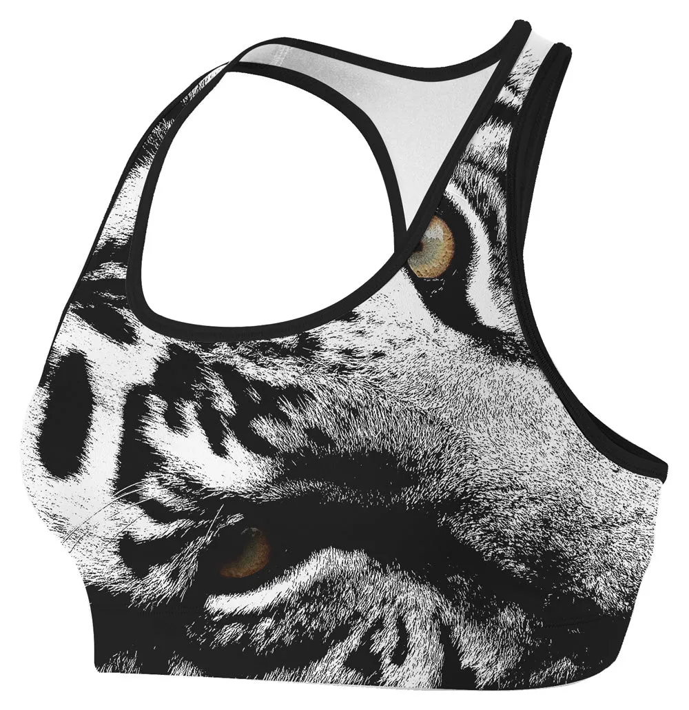 Full Printed Black White Tiger BJJ CLASSIC SPORTS BRA