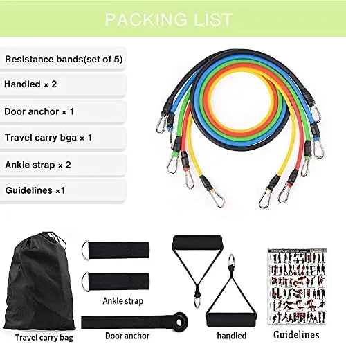 Fulminare Resistance Bands Set for Exercise, Stretching, and Workout Toning Tube Kit with Foam Handles, Door Anchor, Ankle Strap, and Carrying Bag for Men, Women (Resistance Band*)
