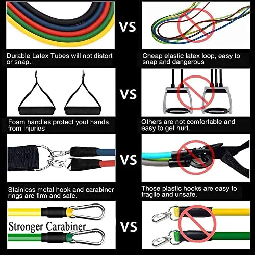 Fulminare Resistance Bands Set for Exercise, Stretching, and Workout Toning Tube Kit with Foam Handles, Door Anchor, Ankle Strap, and Carrying Bag for Men, Women (Resistance Band*)