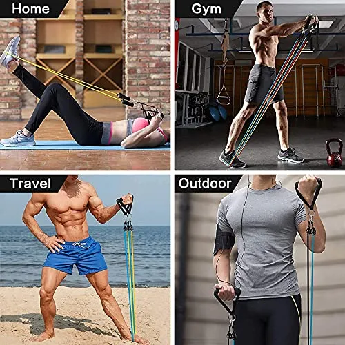 Fulminare Resistance Bands Set for Exercise, Stretching, and Workout Toning Tube Kit with Foam Handles, Door Anchor, Ankle Strap, and Carrying Bag for Men, Women (Resistance Band*)