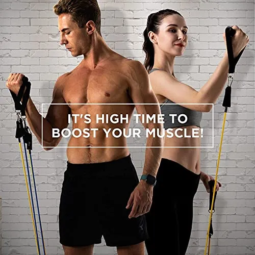 Fulminare Resistance Bands Set for Exercise, Stretching, and Workout Toning Tube Kit with Foam Handles, Door Anchor, Ankle Strap, and Carrying Bag for Men, Women (Resistance Band*)