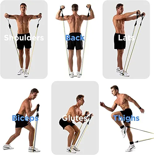 Fulminare Resistance Bands Set for Exercise, Stretching, and Workout Toning Tube Kit with Foam Handles, Door Anchor, Ankle Strap, and Carrying Bag for Men, Women (Resistance Band*)