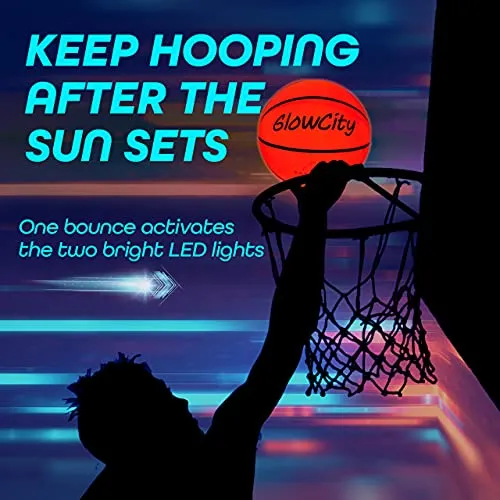 GlowCity LED Light-Up Basketball – Size 6, 28.5-inch, Official Size Women’s Basketball, Good for Pre-Teens Too – Impact Activated Glow-in-The-Dark, Nylon Wound Durability, Batteries Included